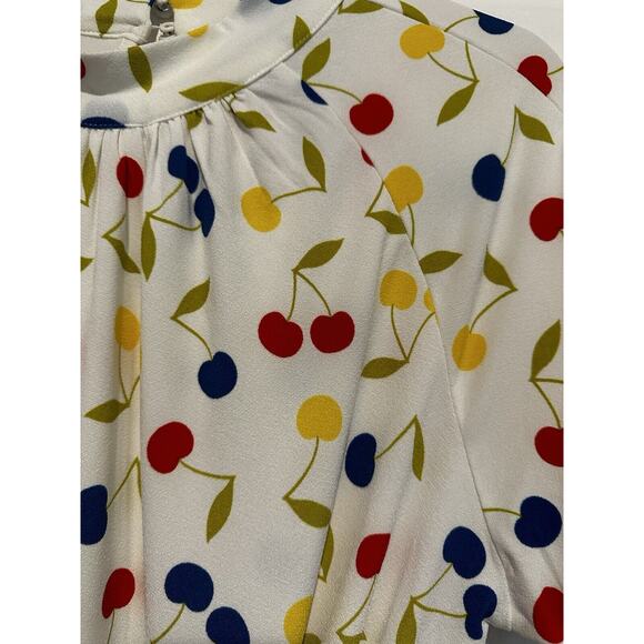 ModCloth Cherry 🍒 Print Retro Swing Dress Size Large White Colorful Belted - Picture 2 of 15